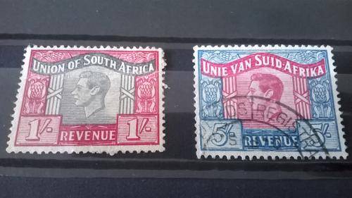 UNION OF SOUTH AFRICA: 1946 -52, GEORGE VI, REVENUE1/- &  5/-  (language error, used)